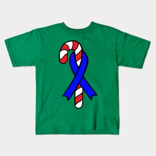 Candy cane awareness ribbon (Blue) Kids T-Shirt